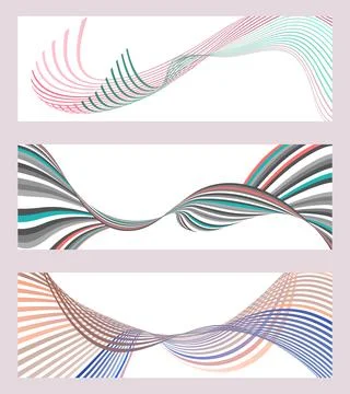 Wavy lines or ribbons. Set of 3 backgrounds. Multicolored striped gradient... Stock Illustration