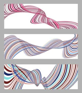 Wavy lines or ribbons. Set of 3 backgrounds. Multicolored striped gradient... Stock Illustration