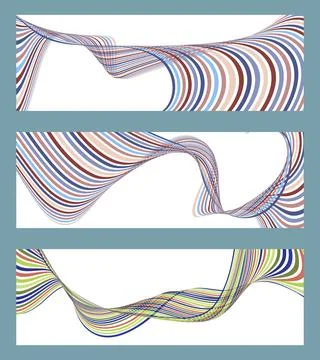 Wavy lines or ribbons. Set of 3 backgrounds. Multicolored striped gradient... 库存插图