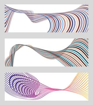Wavy lines or ribbons. Set of 3 backgrounds. Multicolored striped gradient... Stock Illustration