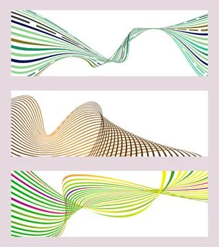 Wavy lines or ribbons. Set of 3 backgrounds. Multicolored striped gradient... 库存插图