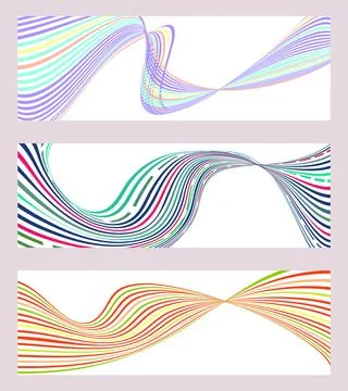 Wavy lines or ribbons. Set of 3 backgrounds. Multicolored striped gradient... Stock Illustration