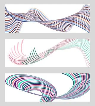 Wavy lines or ribbons. Set of 3 backgrounds. Multicolored striped gradient. C Stock Illustration