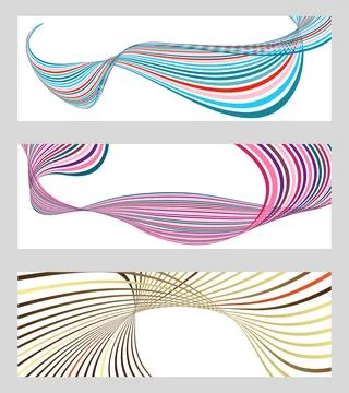 Wavy lines or ribbons. Set of 3 backgrounds. Multicolored striped gradient... Illustration