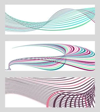 Wavy lines or ribbons. Set of 3 backgrounds. Multicolored striped gradient... Stockillustratie