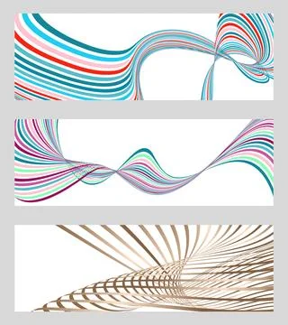 Wavy lines or ribbons. Set of 3 backgrounds. Multicolored striped gradient... Stock Illustration