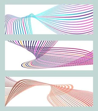 Wavy lines or ribbons. Set of 3 backgrounds. Multicolored striped gradient... Stock Illustration
