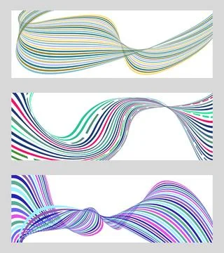 Wavy lines or ribbons. Set of 3 backgrounds. Multicolored striped gradient... Stock Illustration