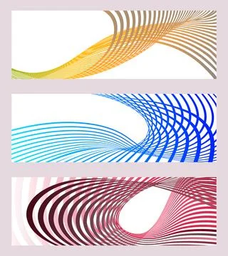 Wavy lines or ribbons. Set of 3 backgrounds. Multicolored striped gradient Illustrazione stock