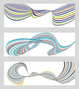 Wavy lines or ribbons. Set of 3 backgrounds. Multicolored striped gradient... Stock Illustration
