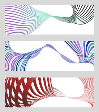 Wavy lines or ribbons. Set of 3 backgrounds. Multicolored striped gradient... Stock Illustration