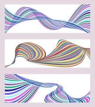 Wavy lines or ribbons. Set of 3 backgrounds. Multicolored striped gradient... Иллюстрация