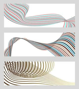 Wavy lines or ribbons. Set of 3 backgrounds. Multicolored striped gradient... Stockillustratie