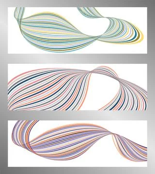 Wavy lines or ribbons. Set of 3 backgrounds. Multicolored striped gradient... Stockillustratie
