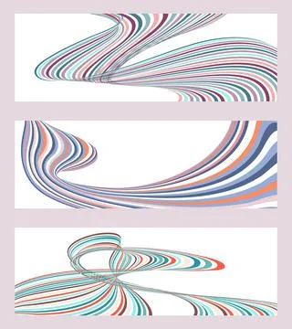 Wavy lines or ribbons. Set of 3 backgrounds. Multicolored striped gradient. C 库存插图
