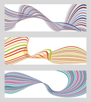 Wavy lines or ribbons. Set of 3 backgrounds. Multicolored striped gradient... Stock Illustration