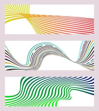 Wavy lines or ribbons. Set of 3 backgrounds. Multicolored striped gradient... Stock Illustration