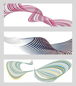 Wavy lines or ribbons. Set of 3 backgrounds. Multicolored striped gradient... Stock Illustration