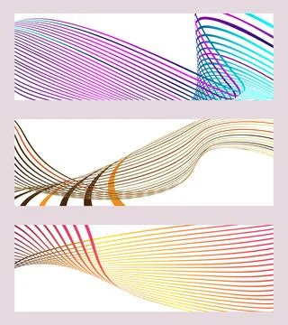 Wavy lines or ribbons. Set of 3 backgrounds. Multicolored striped gradient. C Stock Illustration