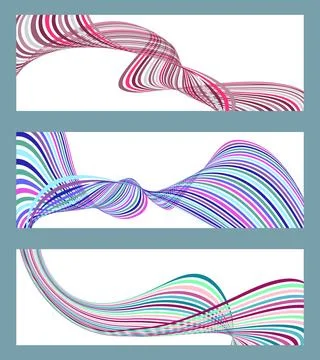 Wavy lines or ribbons. Set of 3 backgrounds. Multicolored striped gradient... Stock Illustration