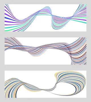 Wavy lines or ribbons. Set of 3 backgrounds. Multicolored striped gradient... Stock Illustration