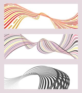 Wavy lines or ribbons. Set of 3 backgrounds. Multicolored striped gradient... Stock Illustration