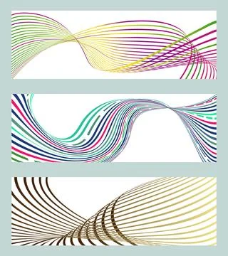Wavy lines or ribbons. Set of 3 backgrounds. Multicolored striped gradient... Stock Illustration