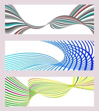 Wavy lines or ribbons. Set of 3 backgrounds. Multicolored striped gradient... Stockillustratie