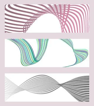Wavy lines or ribbons. Set of 3 backgrounds. Multicolored striped gradient... Stock Illustration