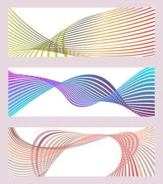 Wavy lines or ribbons. Set of 3 backgrounds. Multicolored striped gradient... Stockillustratie