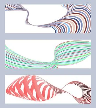 Wavy lines or ribbons. Set of 3 backgrounds. Multicolored striped gradient... Stock Illustration