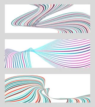 Wavy lines or ribbons. Set of 3 backgrounds. Multicolored striped gradient. C Stock Illustration