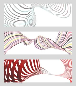 Wavy lines or ribbons. Set of 3 backgrounds. Multicolored striped gradient... Stockillustratie