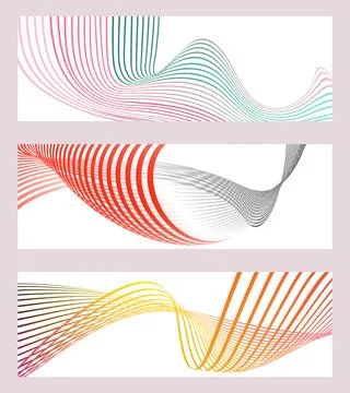 Wavy lines or ribbons. Set of 3 backgrounds. Multicolored striped gradient 库存插图