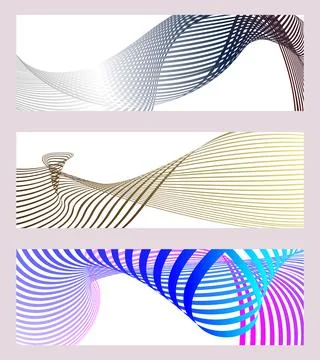 Wavy lines or ribbons. Set of 3 backgrounds. Multicolored striped gradient... Stock Illustration