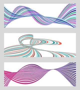 Wavy lines or ribbons. Set of 3 backgrounds. Multicolored striped gradient Stock Illustration