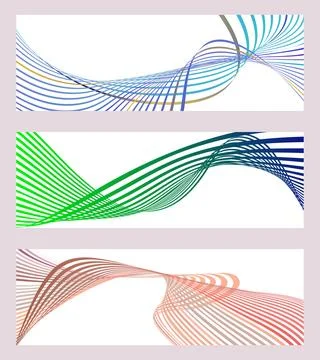 Wavy lines or ribbons. Set of 3 backgrounds. Multicolored striped gradient Stockillustratie