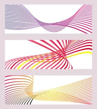 Wavy lines or ribbons. Set of 3 backgrounds. Multicolored striped gradient Illustration