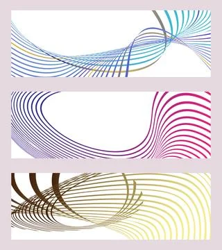 Wavy lines or ribbons. Set of 3 backgrounds. Multicolored striped gradient Stock Illustration