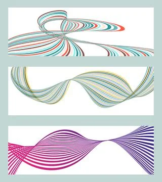 Wavy lines or ribbons. Set of 3 backgrounds. Multicolored striped gradient Stock Illustration