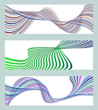 Wavy lines or ribbons. Set of 3 backgrounds. Multicolored striped gradient... Illustrazione stock