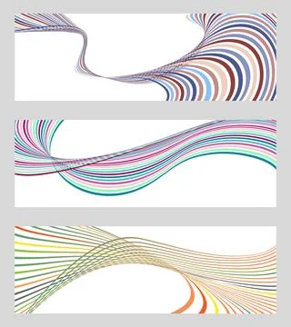Wavy lines or ribbons. Set of 3 backgrounds. Multicolored striped gradient Stockillustratie