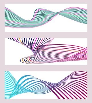 Wavy lines or ribbons. Set of 3 backgrounds. Multicolored striped gradient... 库存插图