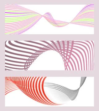 Wavy lines or ribbons. Set of 3 backgrounds. Multicolored striped gradient... Illustrazione stock