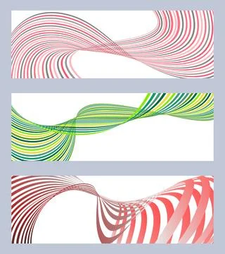 Wavy lines or ribbons. Set of 3 backgrounds. Multicolored striped gradient Stock Illustration