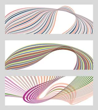 Wavy lines or ribbons. Set of 3 backgrounds. Multicolored striped gradient Stock Illustration