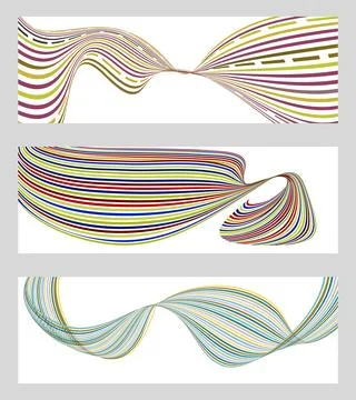 Wavy lines or ribbons. Set of 3 backgrounds. Multicolored striped gradient... Stock Illustration