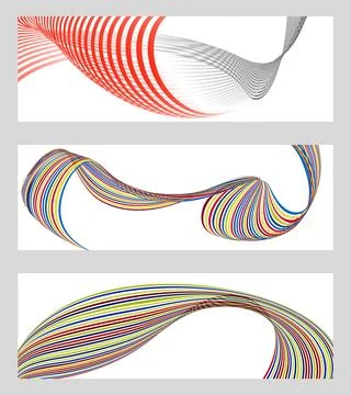 Wavy lines or ribbons. Set of 3 backgrounds. Multicolored striped gradient... 库存插图