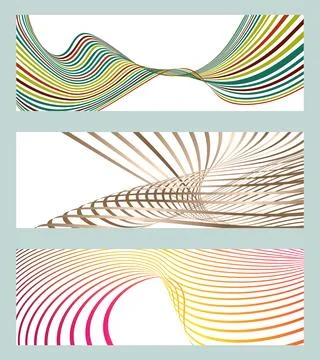 Wavy lines or ribbons. Set of 3 backgrounds. Multicolored striped gradient... Illustrazione stock
