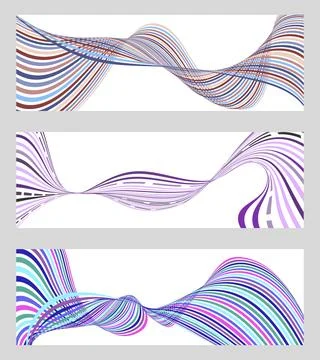 Wavy lines or ribbons. Set of 3 backgrounds. Multicolored striped gradient... Stock Illustration